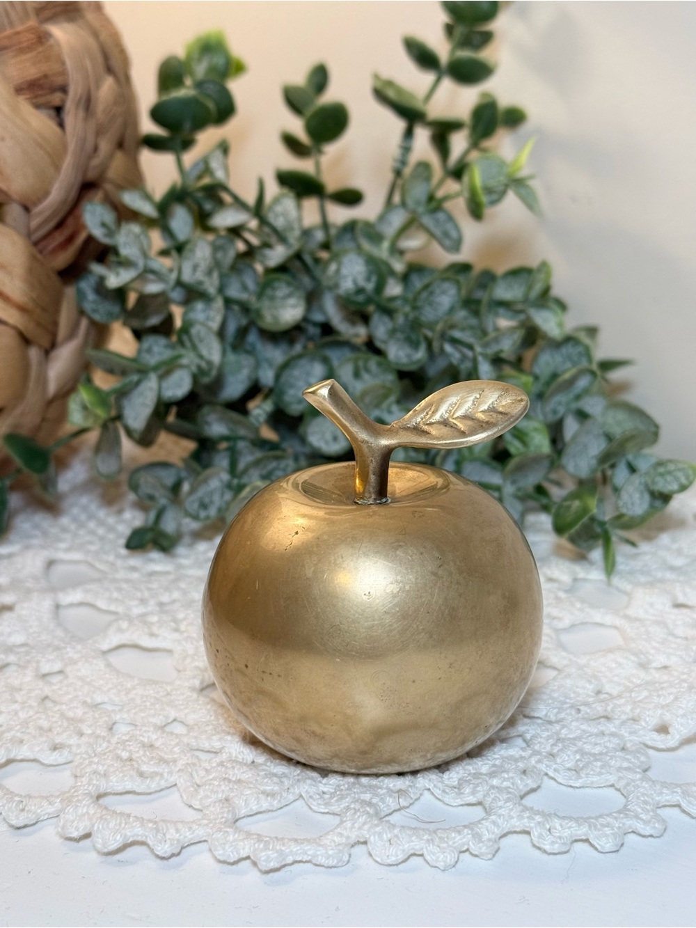 Brass Apple Decorative Accent - Gold Apple Figurine